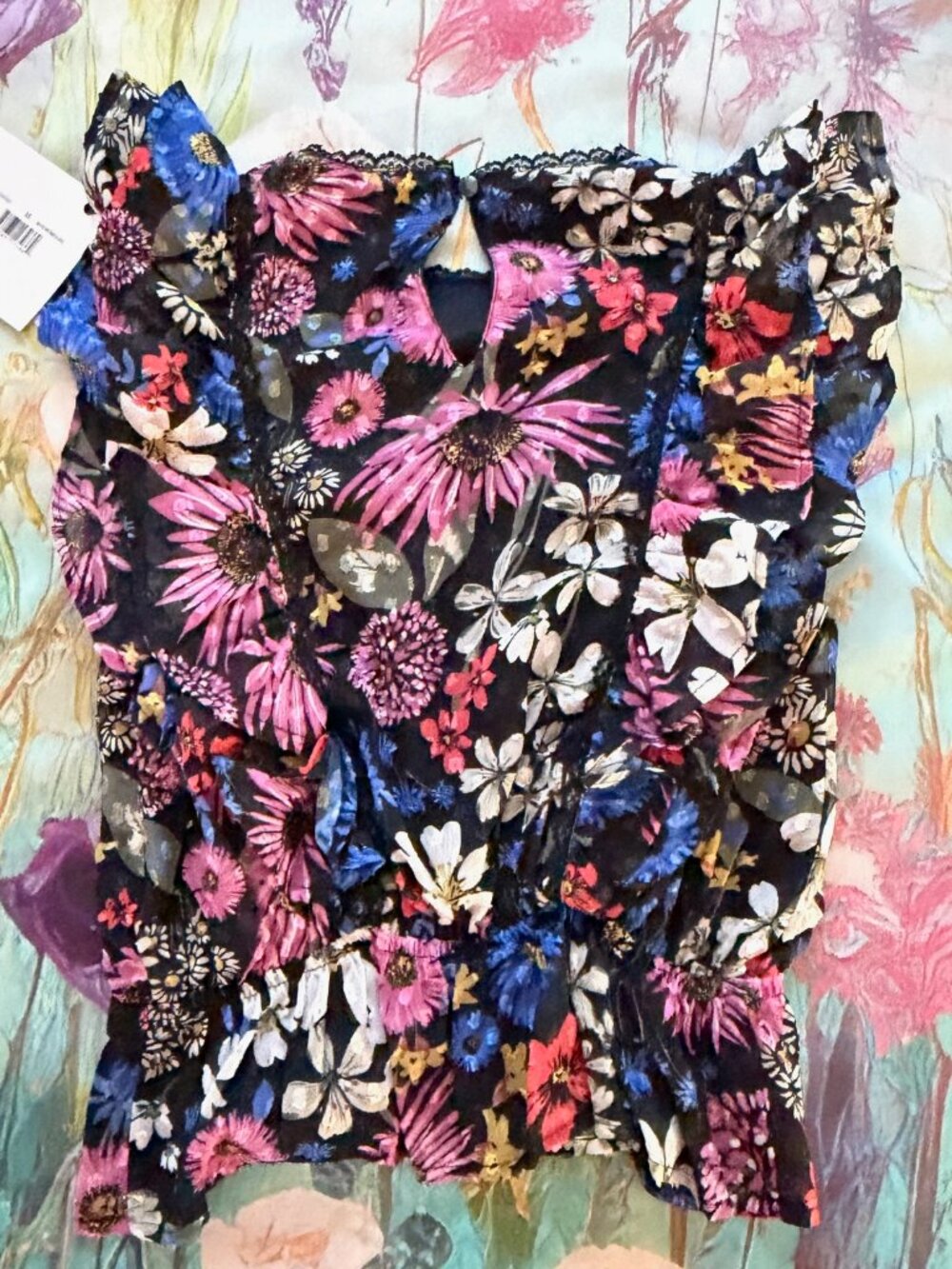 🆕Spring + Mercer Floral Blouse Size XS | Ruffle Sleeve Peplum Top - Picture 3 of 10